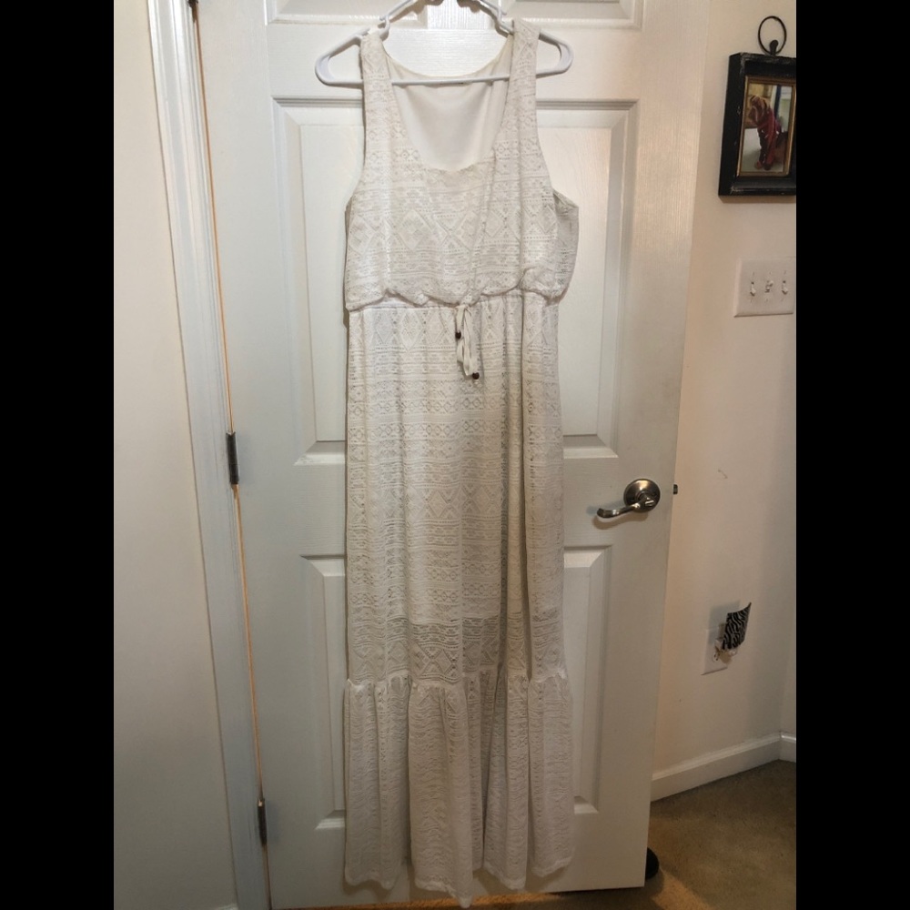 White crochet style maxi dress